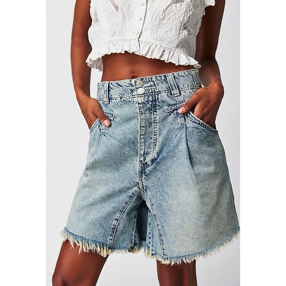 New Free People Nelson Long Jean Shorts Blue Size XS